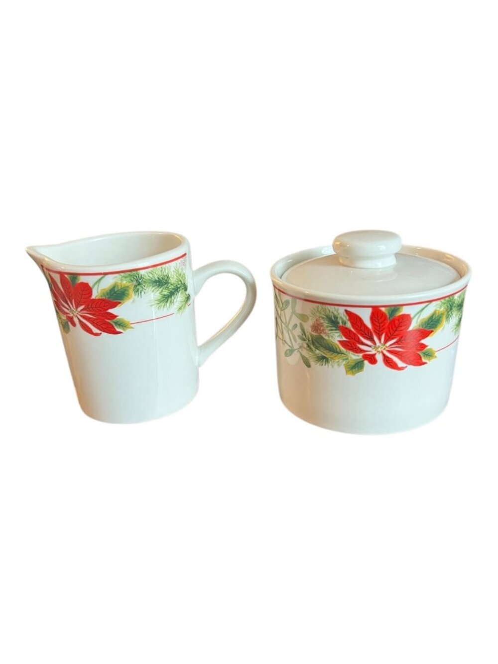 American Atelier Holiday Floral 5000 Sugar Bowl Creamer Christmas Stoneware